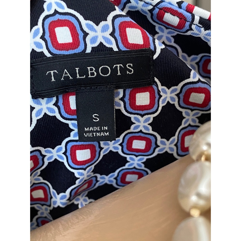 Talbots Womens Small Blue Red Geometric Side Knot Sheath Dress - Picture 8 of 9